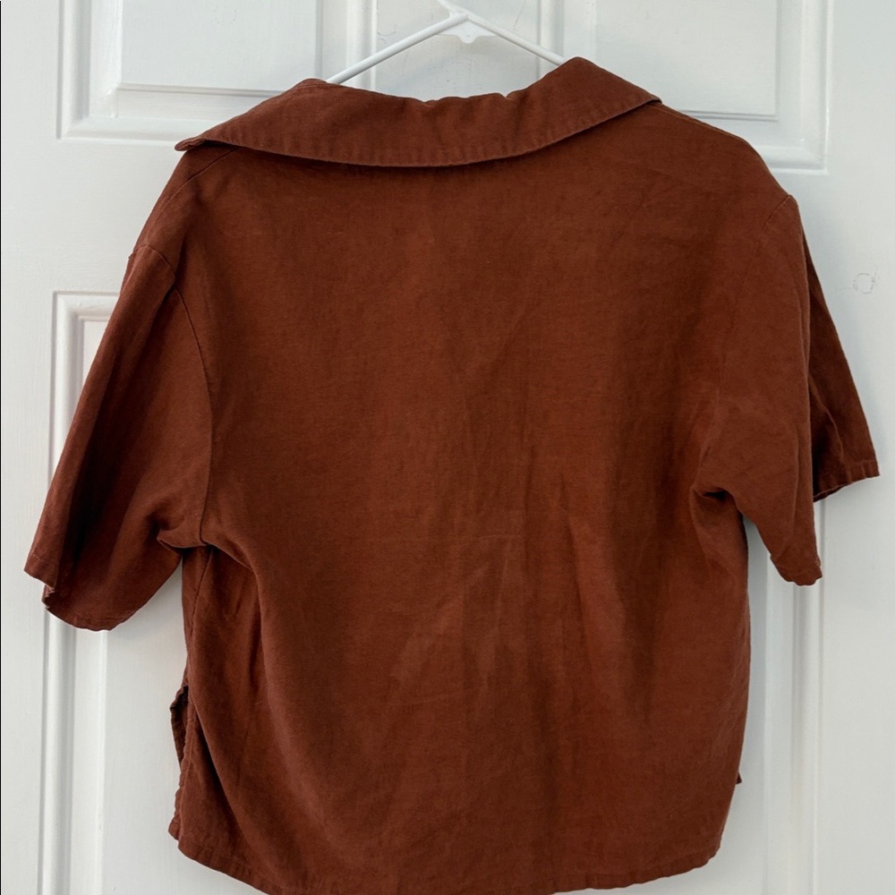Abercrombie & Fitch Oversized Pocket Front Linen Button Down Short Sleeve Rust - Picture 4 of 4